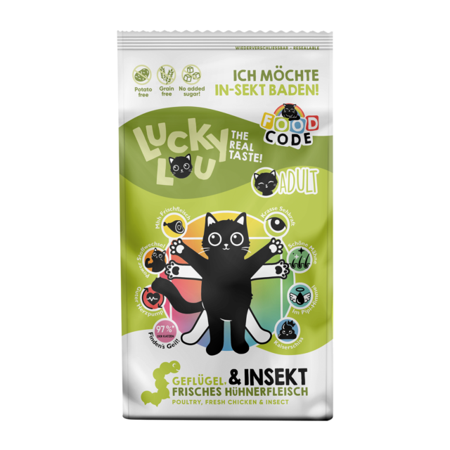 LUCKY LOU Food Code pre mačky Adult - Hydina a Hmyz