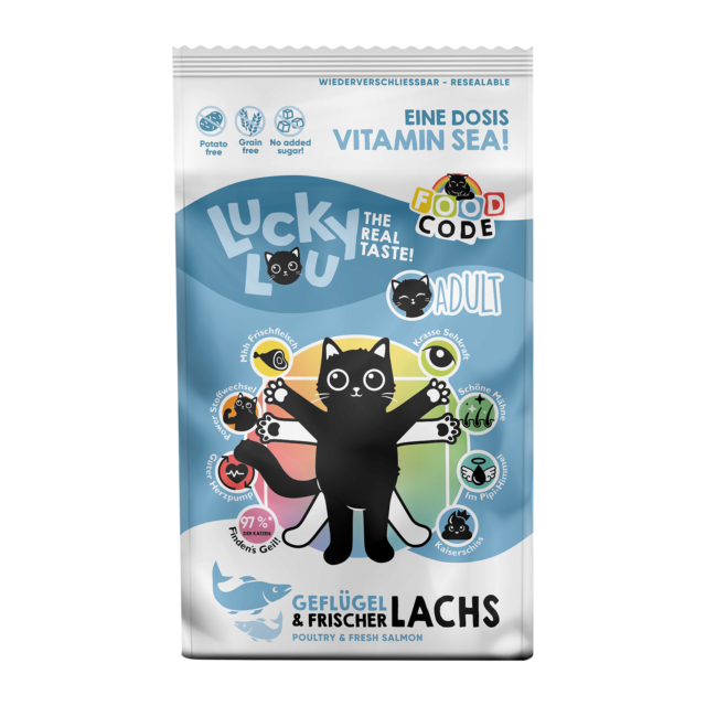 LUCKY LOU Food Code pre mačky Adult - Hydina a Losos