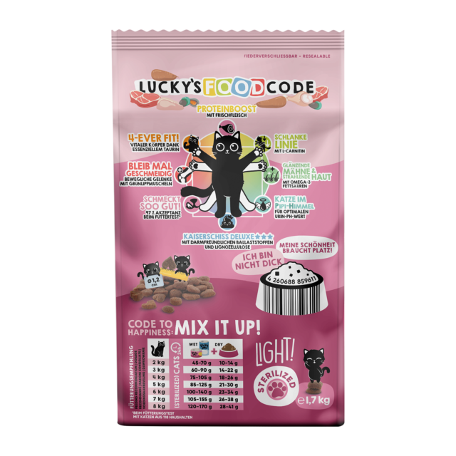 LUCKY LOU Food Code pre mačky Sterilizované - Hydina a Jahňa - Image 2