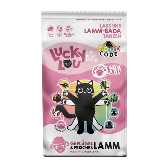 LUCKY LOU Food Code pre mačky Sterilizované - Hydina a Jahňa