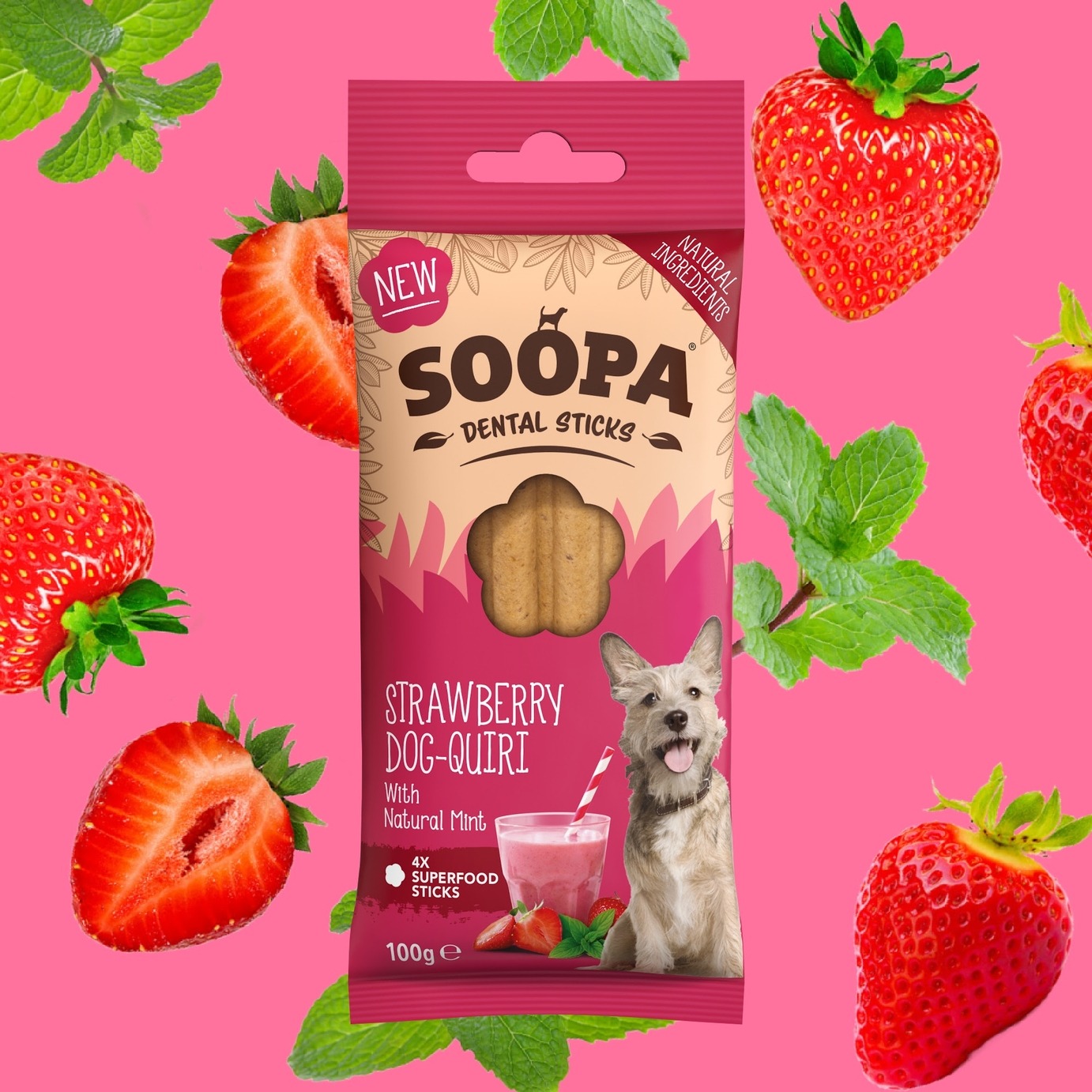 SOOPA Dentálne tyčinky jahodové Dog-Quiri 100g